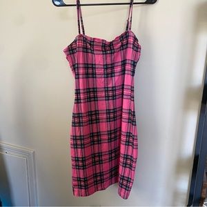 Shein pink plaid body con dress size large never worn